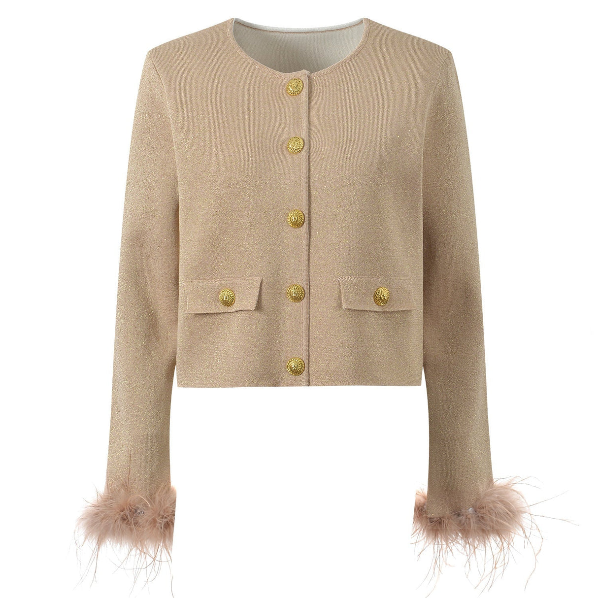 Rhea Knit Jacket – Cropped Length – Feather Cuffs – Tailored Fit