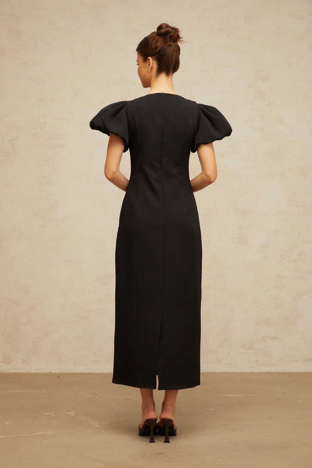 Rhea Midi Dress Black Floral Sequin Embroidery Slit Zip Fastening