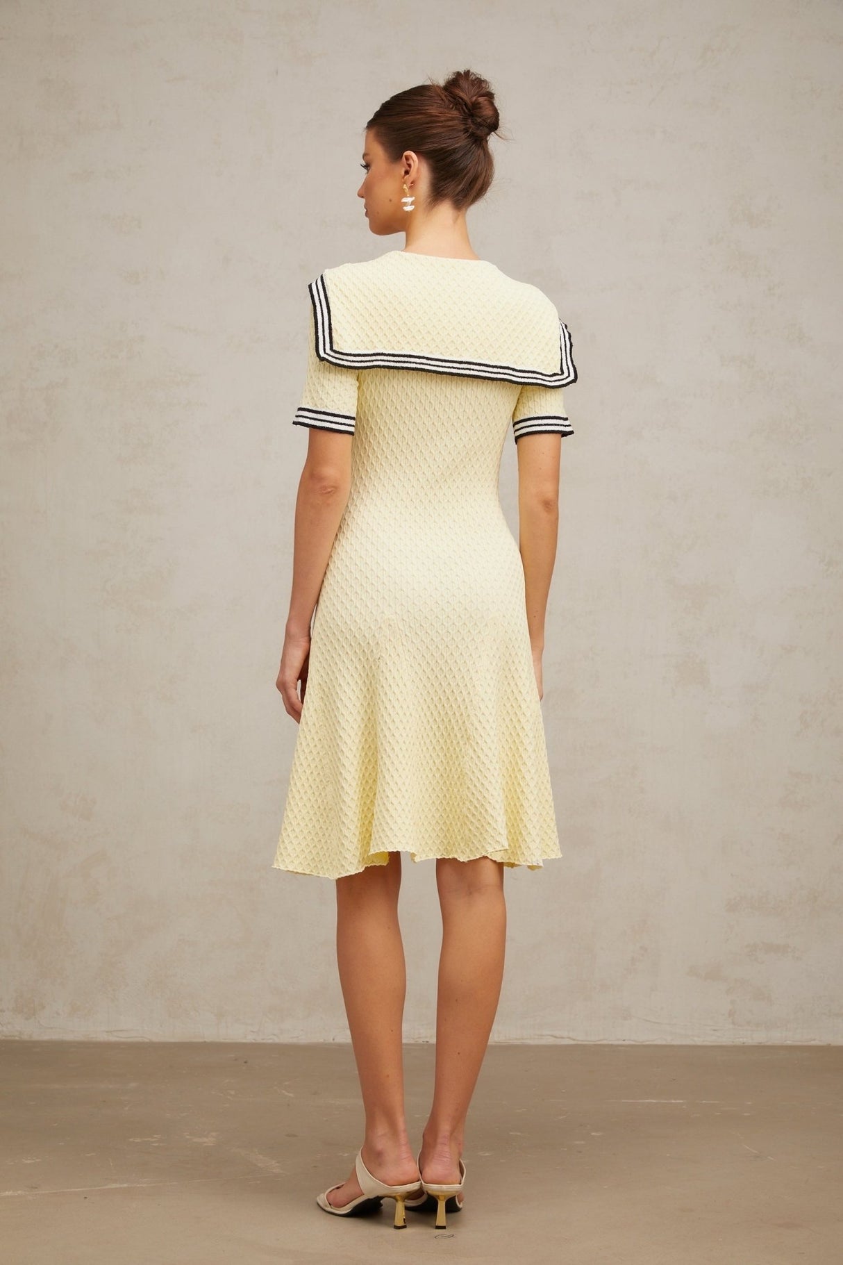 Riccarda Knitted Dress Yellow Sailor Collar Style