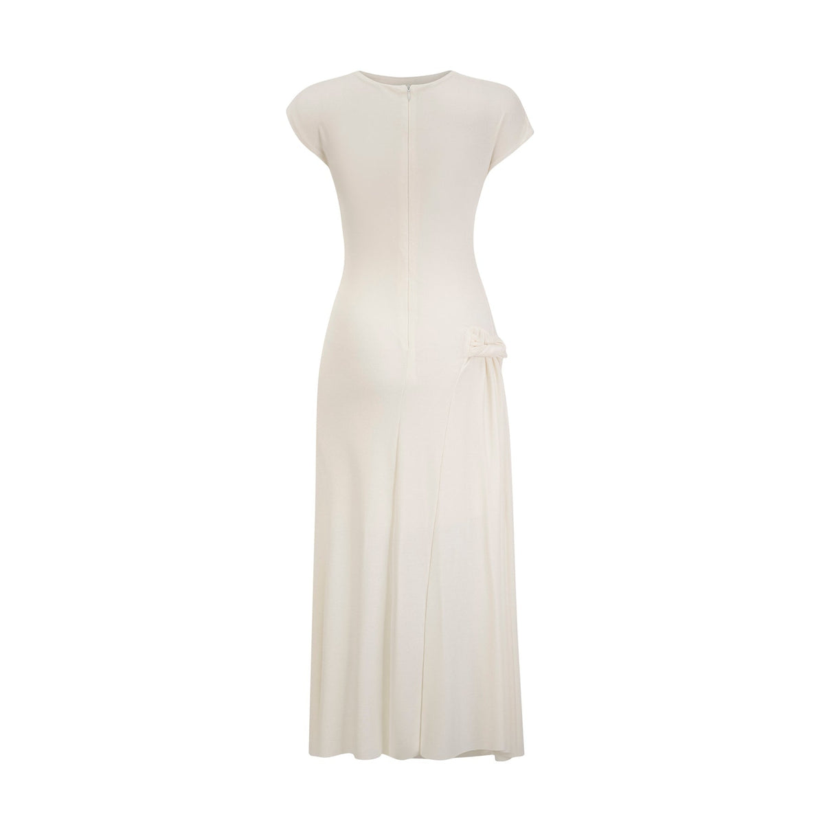 Riccarda Midi Dress White Draped Asymmetric Hem Ruched Detailing
