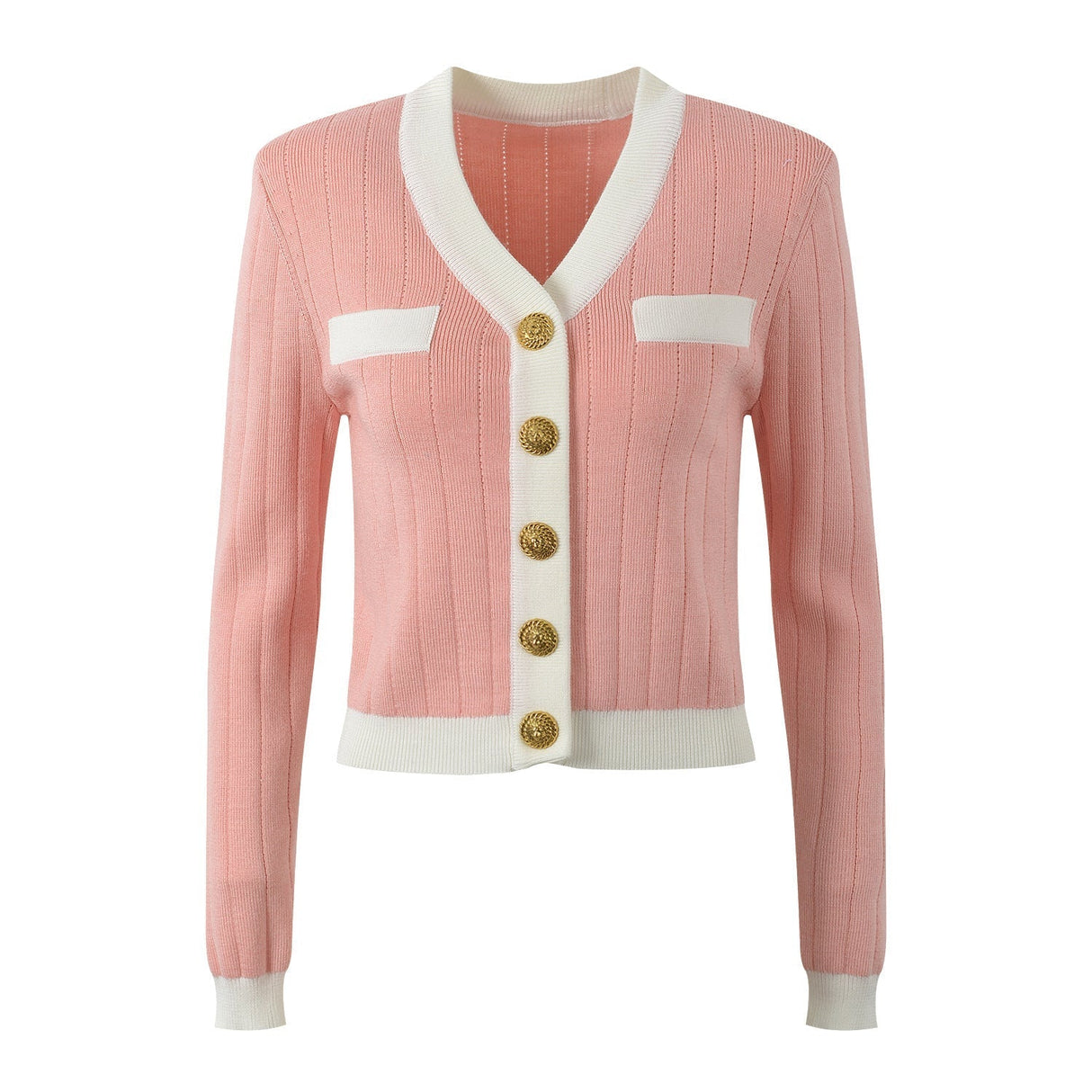 Riley Cardigan - Cropped Fit - Classic Design - Cozy Knit - Gold - Tone Buttons - Vintage - Inspired