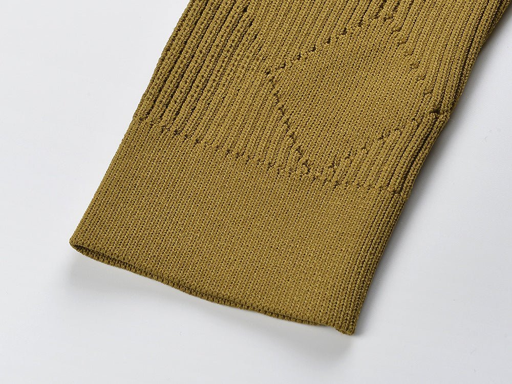 Riley Dress - Fitted Silhouette - Textured Button - Down Design - Bodycon Fit - Gold Button Embellishments