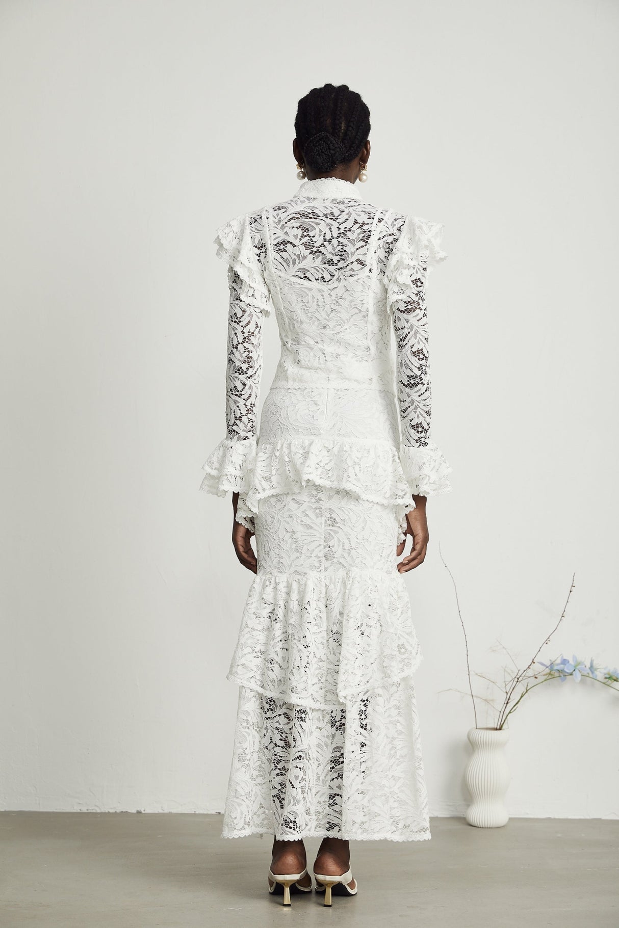 Riley Skirt & Top Set White Ruffled Cut Out Pleated Midi