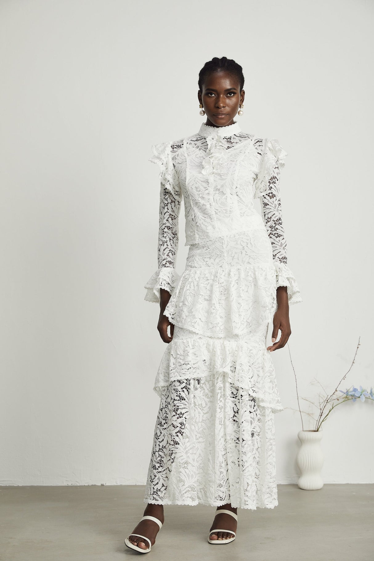 Riley Skirt & Top Set White Ruffled Cut Out Pleated Midi