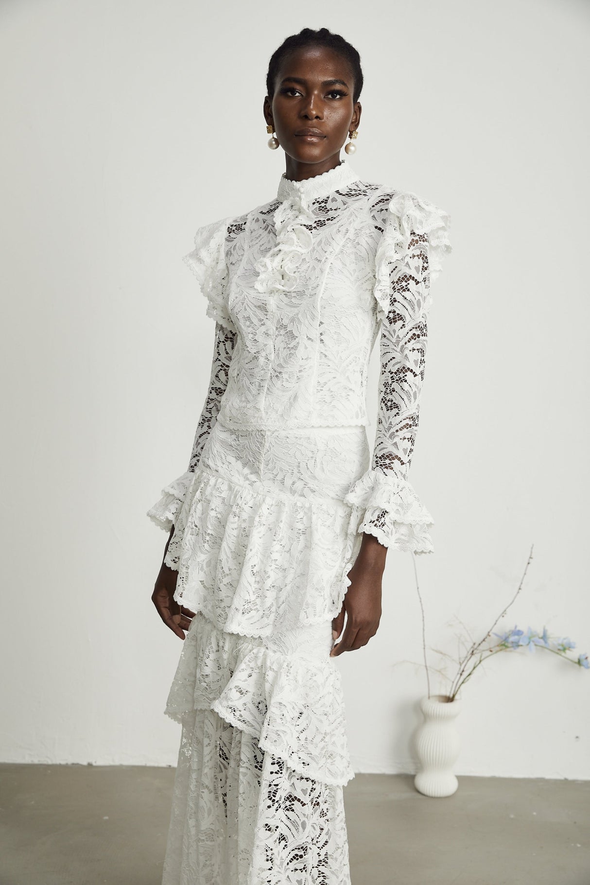 Riley Skirt & Top Set White Ruffled Cut Out Pleated Midi