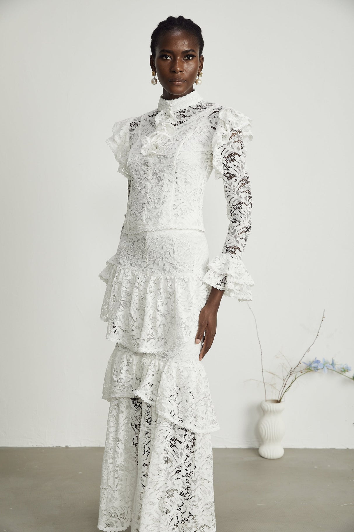 Riley Skirt & Top Set White Ruffled Cut Out Pleated Midi