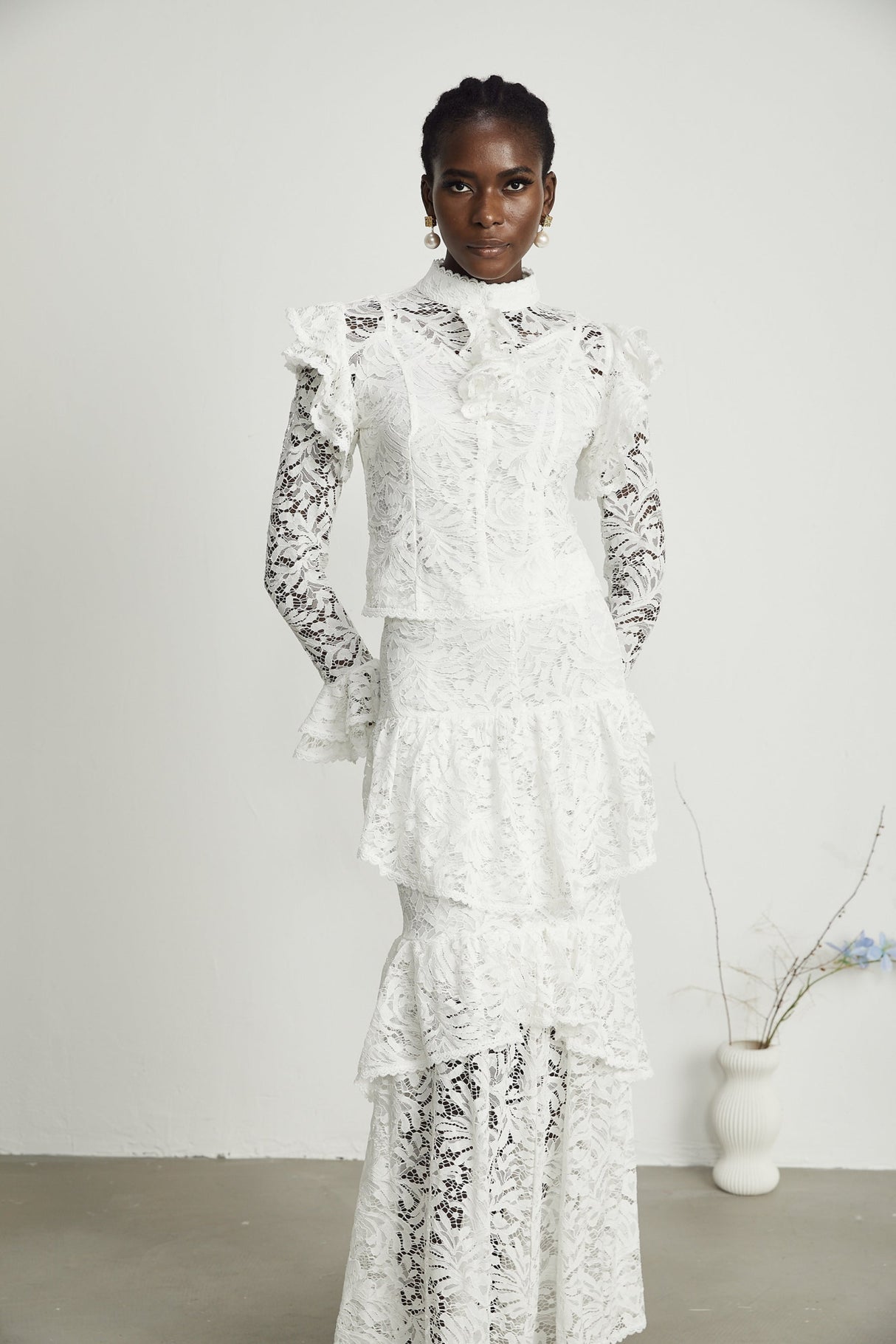 Riley Skirt & Top Set White Ruffled Cut Out Pleated Midi