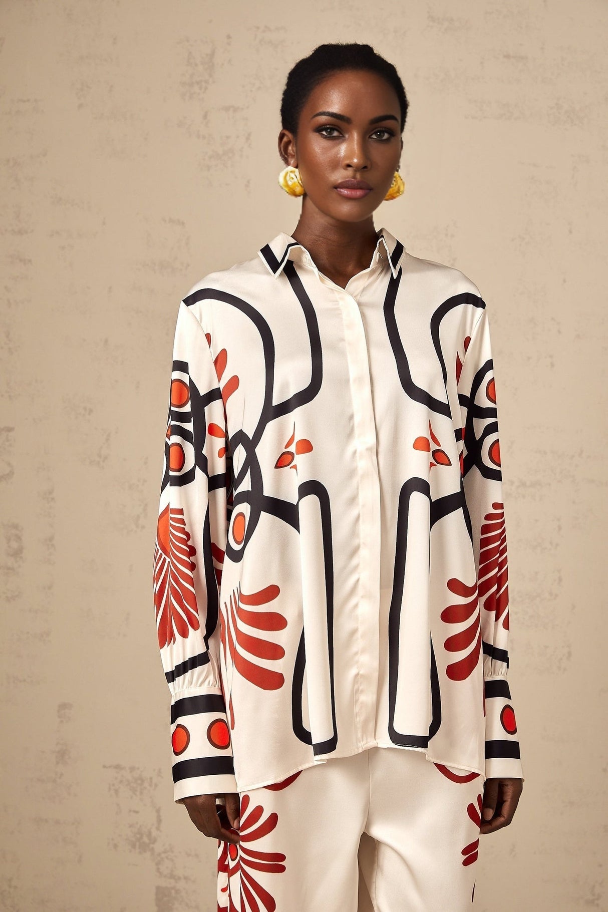 Rinata Shirt & Trousers White Multicolor Graphic Print Set