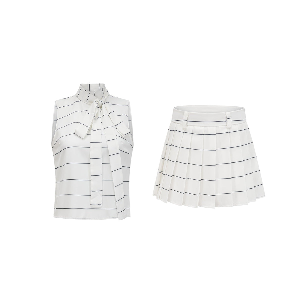 Rinata Top & Skirt Striped White Matching Set