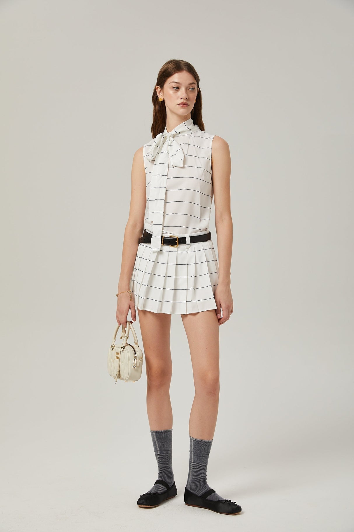 Rinata Top & Skirt Striped White Matching Set