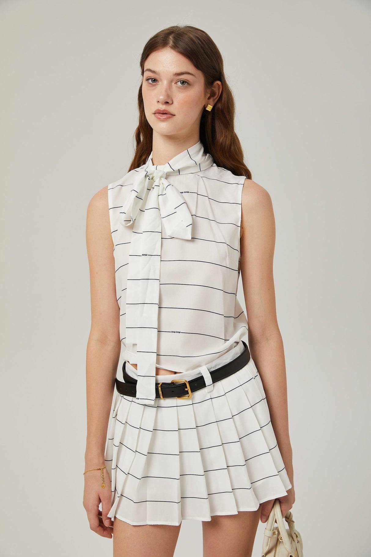 Rinata Top & Skirt Striped White Matching Set