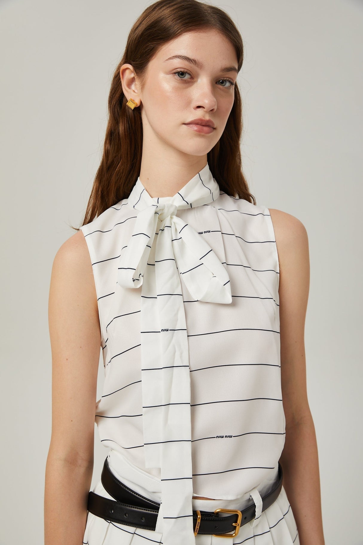 Rinata Top & Skirt Striped White Matching Set