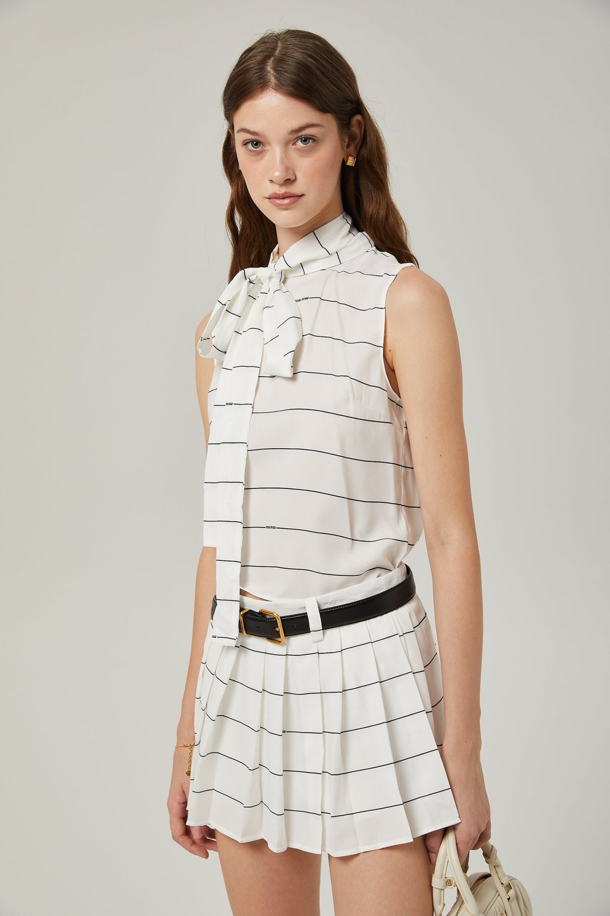 Rinata Top & Skirt Striped White Matching Set
