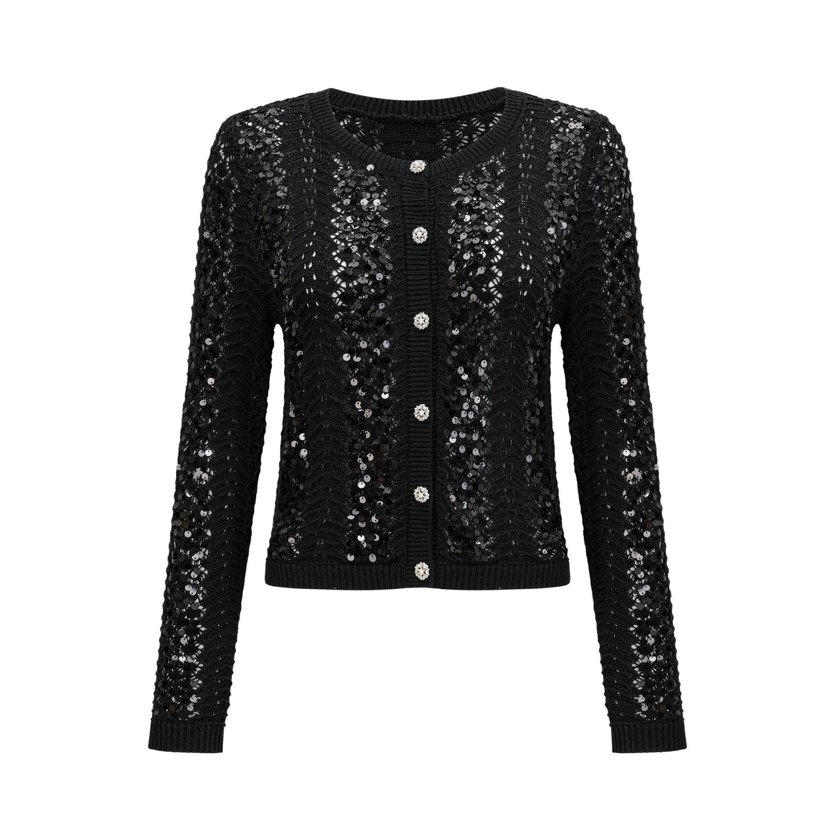 Rita Cardigan & Skirt Black Sequin Crochet Matching Set
