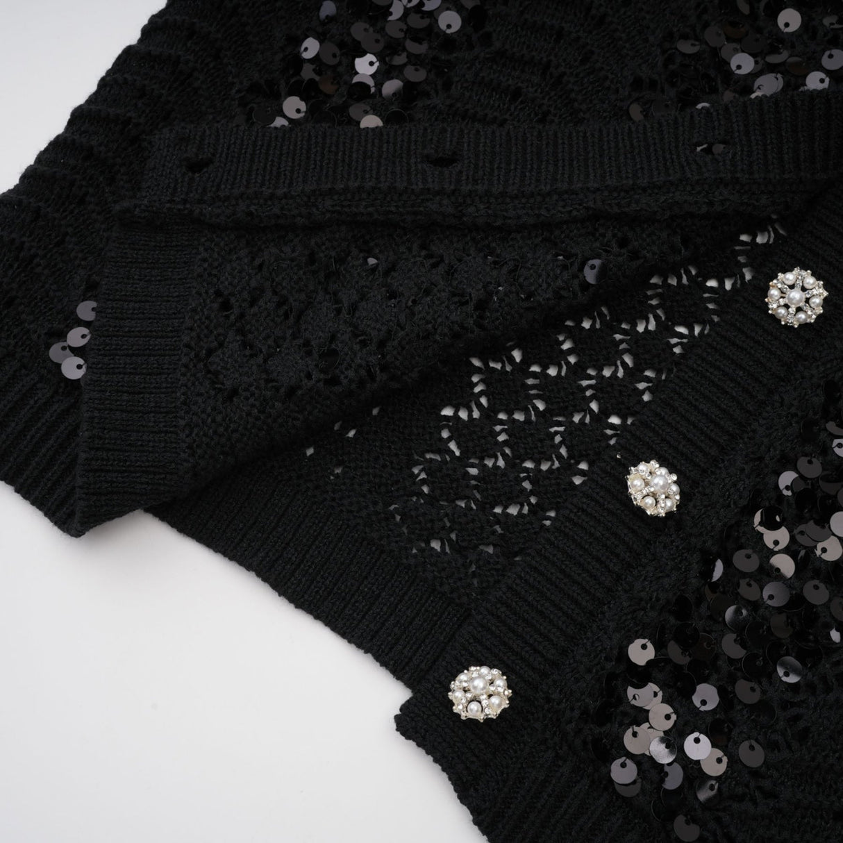 Rita Cardigan & Skirt Black Sequin Crochet Matching Set