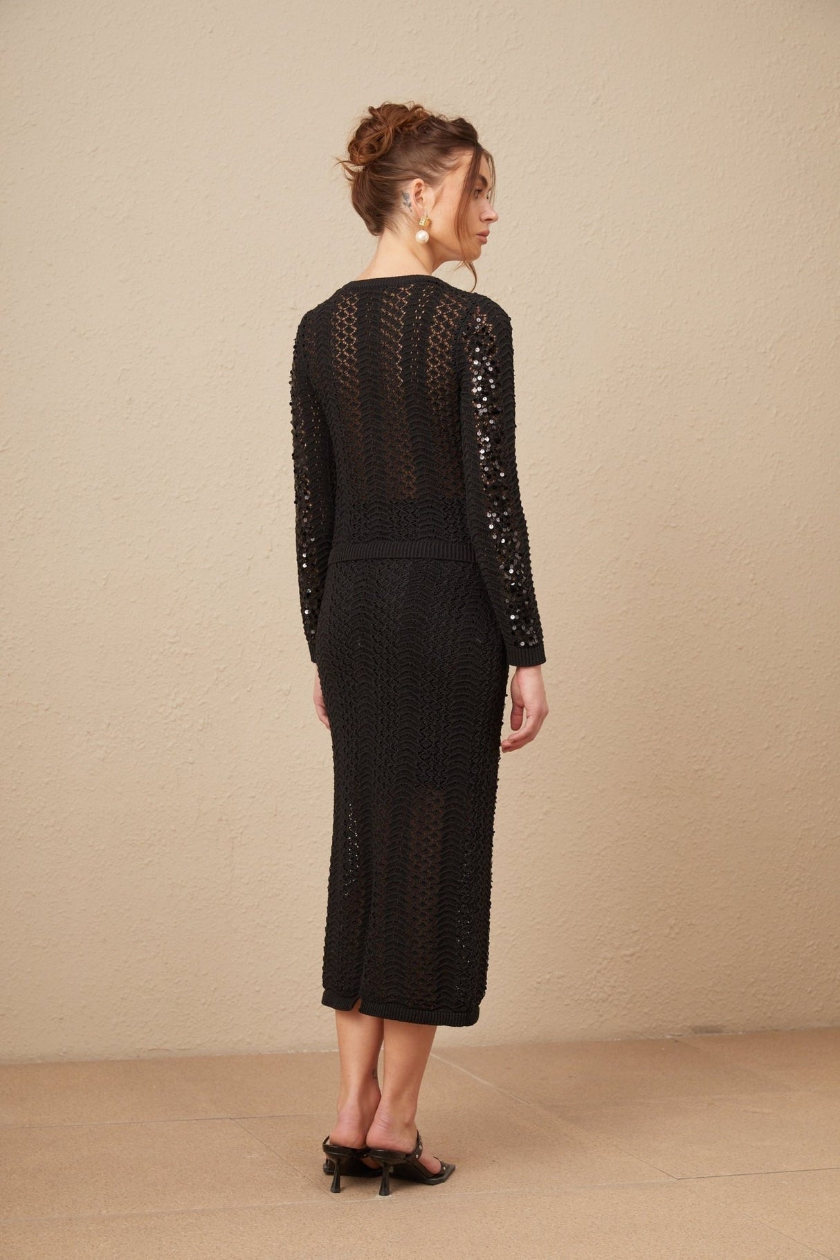 Rita Cardigan & Skirt Black Sequin Crochet Matching Set