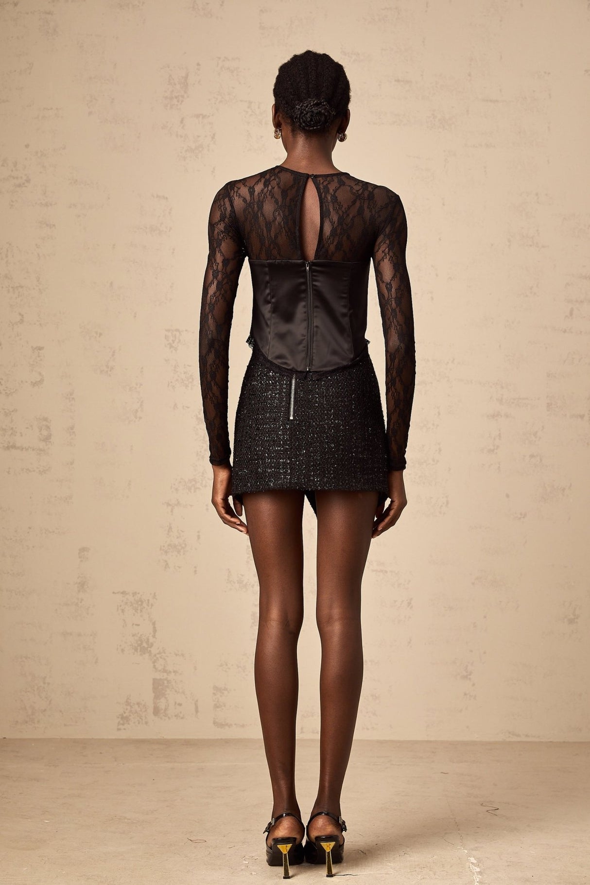 Rita Cut out Top Lace & Satin Panel