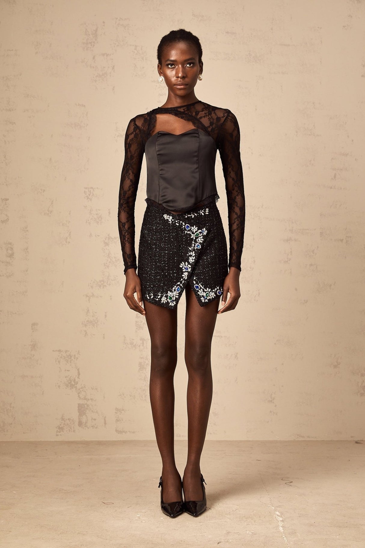 Rita Cut out Top Lace & Satin Panel