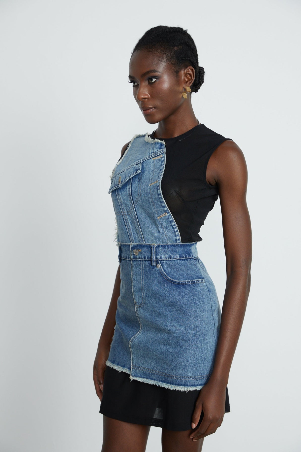 Rita Denim Patchwork Sleeveless Dress