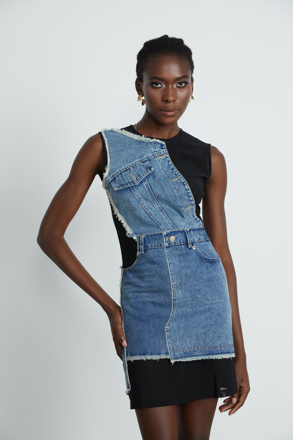 Rita Denim Patchwork Sleeveless Dress