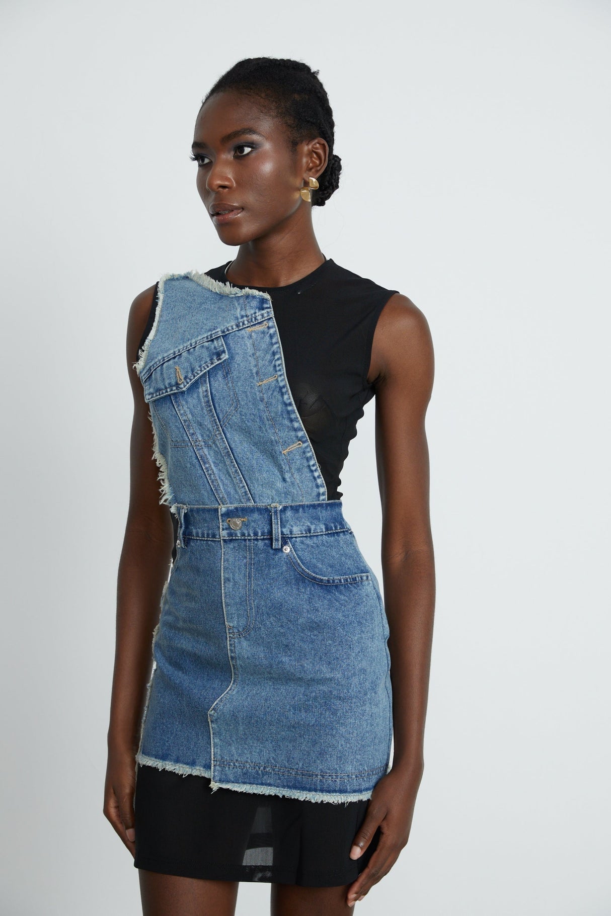 Rita Denim Patchwork Sleeveless Dress