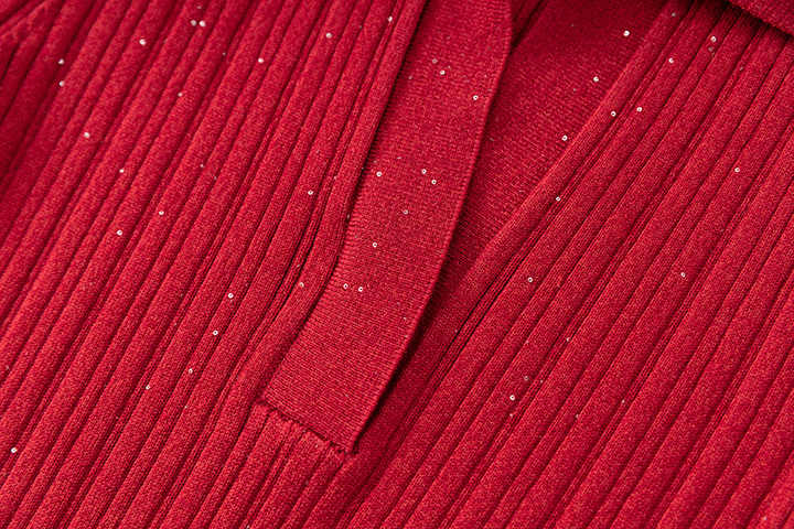 Rita Dress - Bodycon Fit - Polo Collar - Knee - Length Silhouette - Ribbed Knit With Sparkling Details