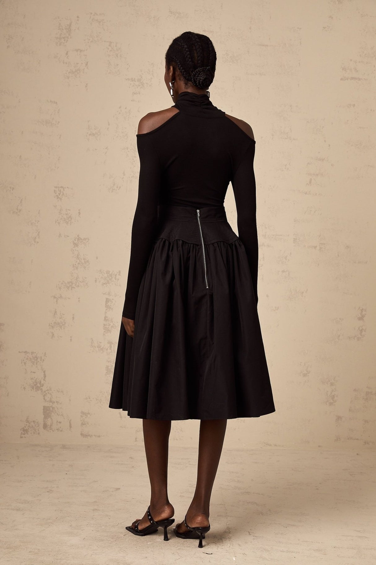 Rita Flared Pleated Skirt - High Waist - Knee Length - Lined - Rear Zip Fastening