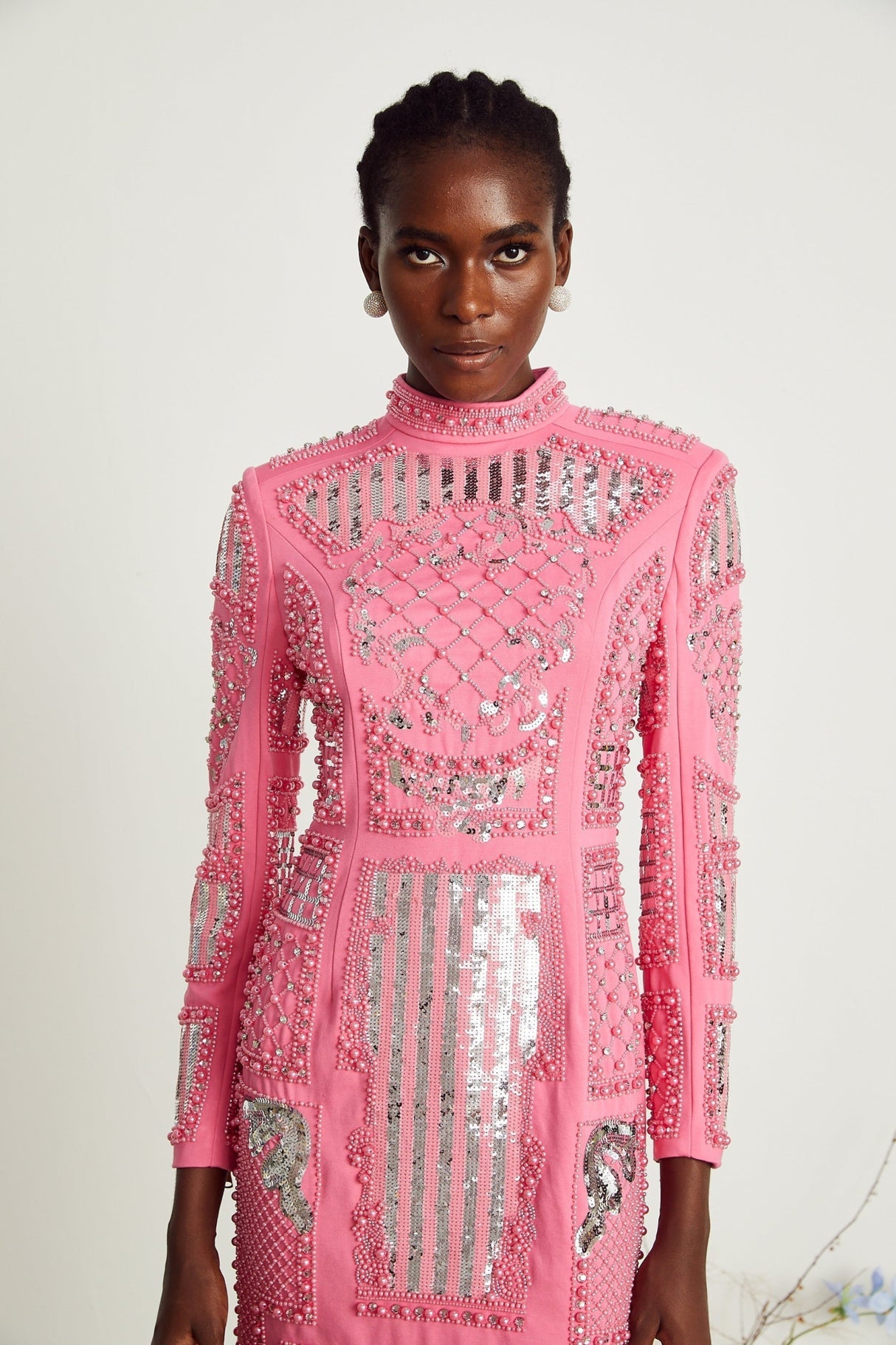 Rita Mini Dress Pink Crystal Beaded Zippered Glam