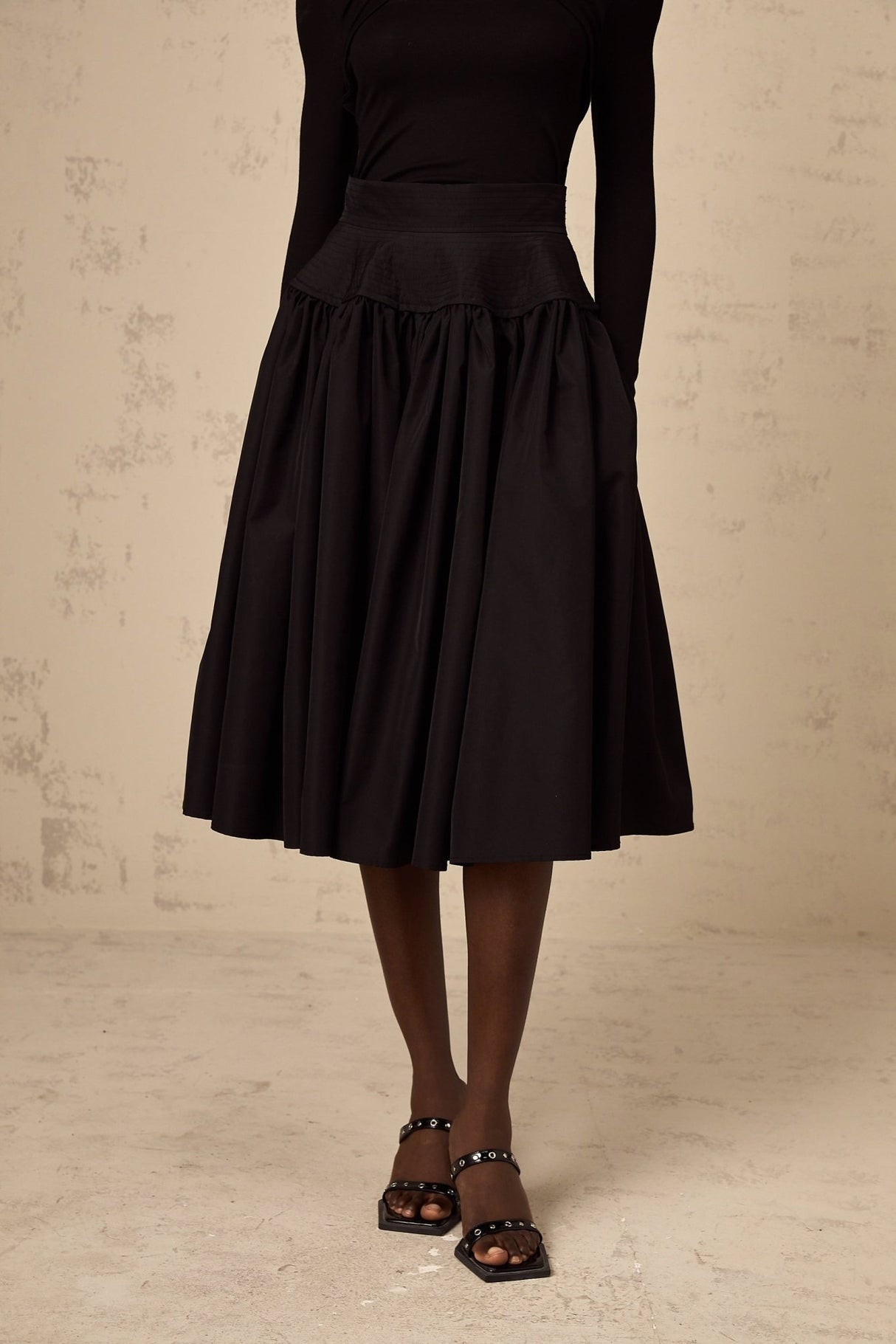 Rita Skirt Black Pleated Flared Midi & High Waist
