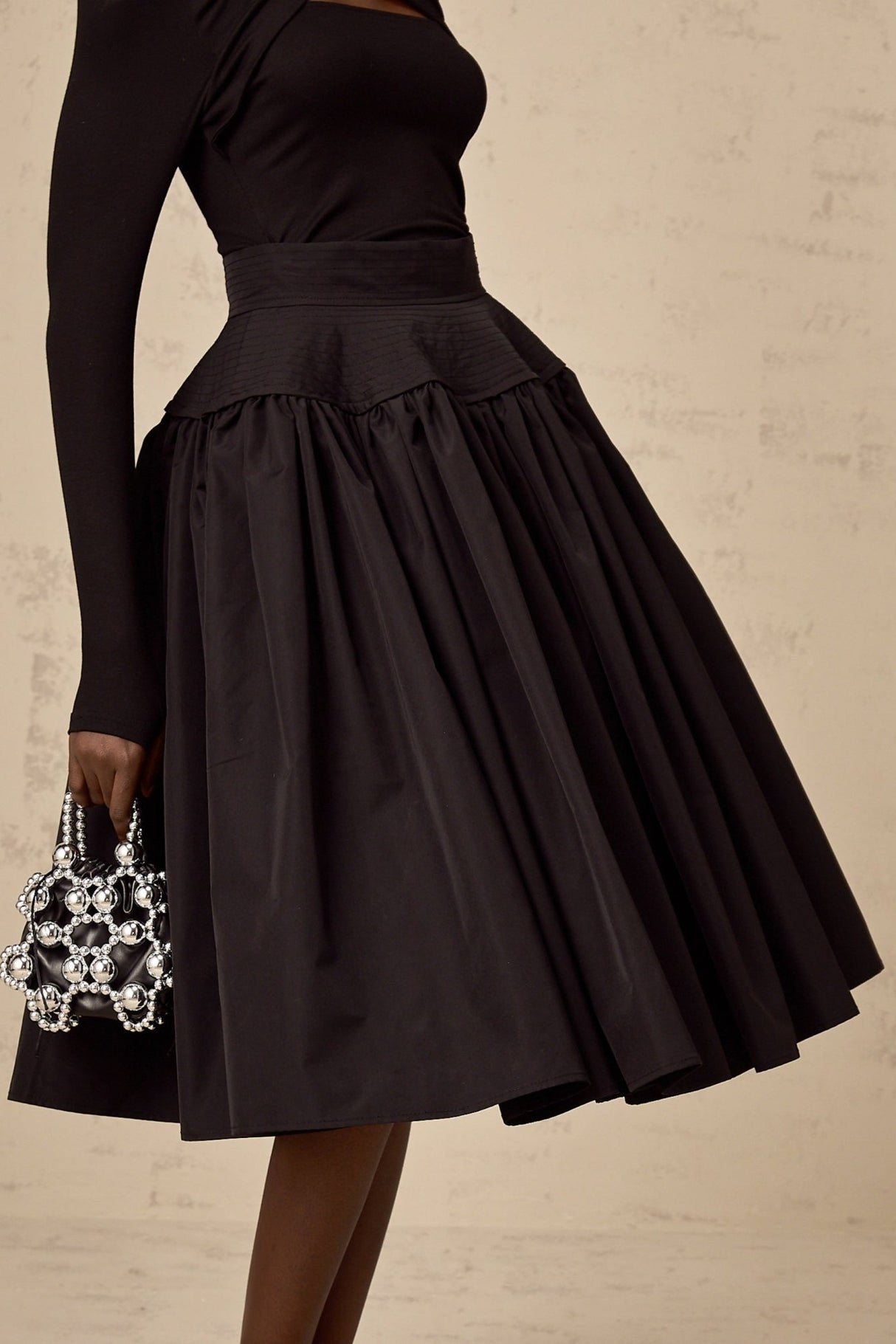 Rita Skirt Black Pleated Flared Midi & High Waist