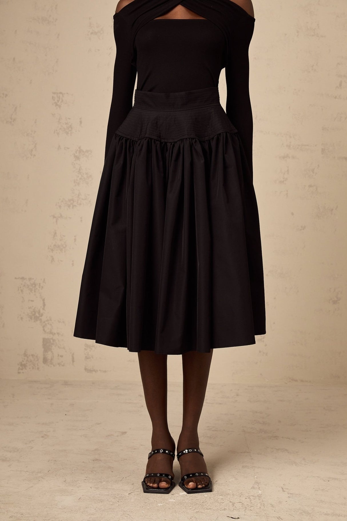 Rita Skirt Black Pleated Flared Midi & High Waist