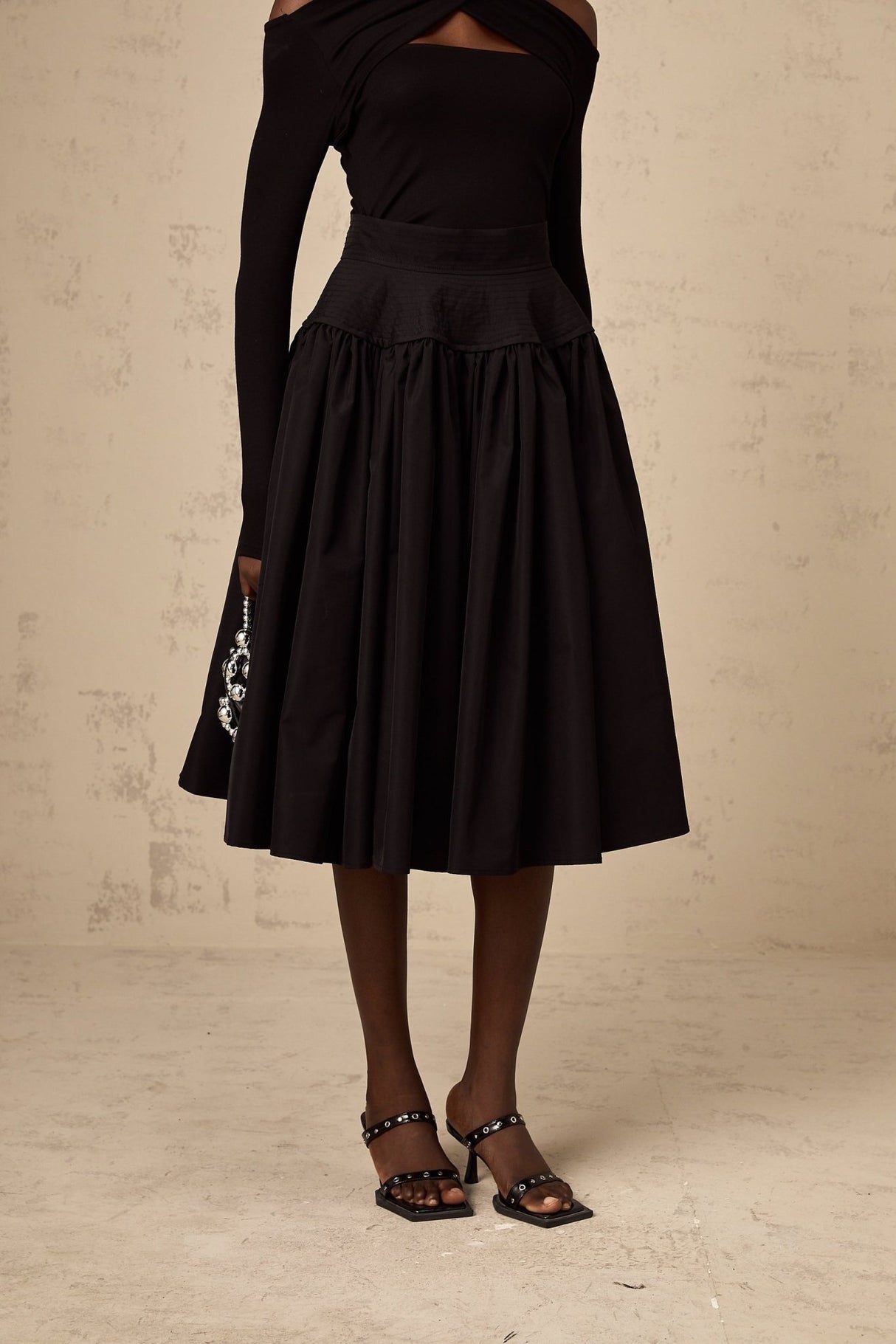 Rita Skirt Black Pleated Flared Midi & High Waist