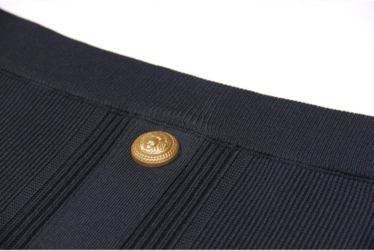 Rita Top & Skirt Set - Ribbed Texture - Gold Button Details - Fitted Silhouette - Knit Fabric - Elegant & Sophisticated