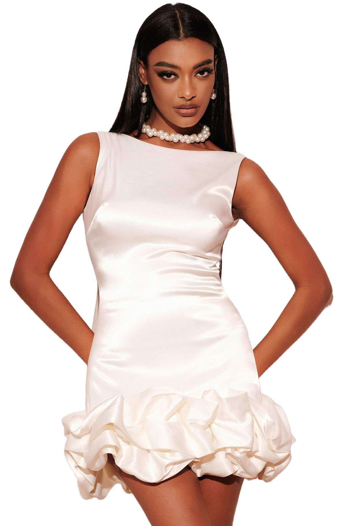 Fabiana Mini Dress - Slim Fit - Satin Fabric - Ruffled Hem - Fitted Bodice - Comfortable Fit