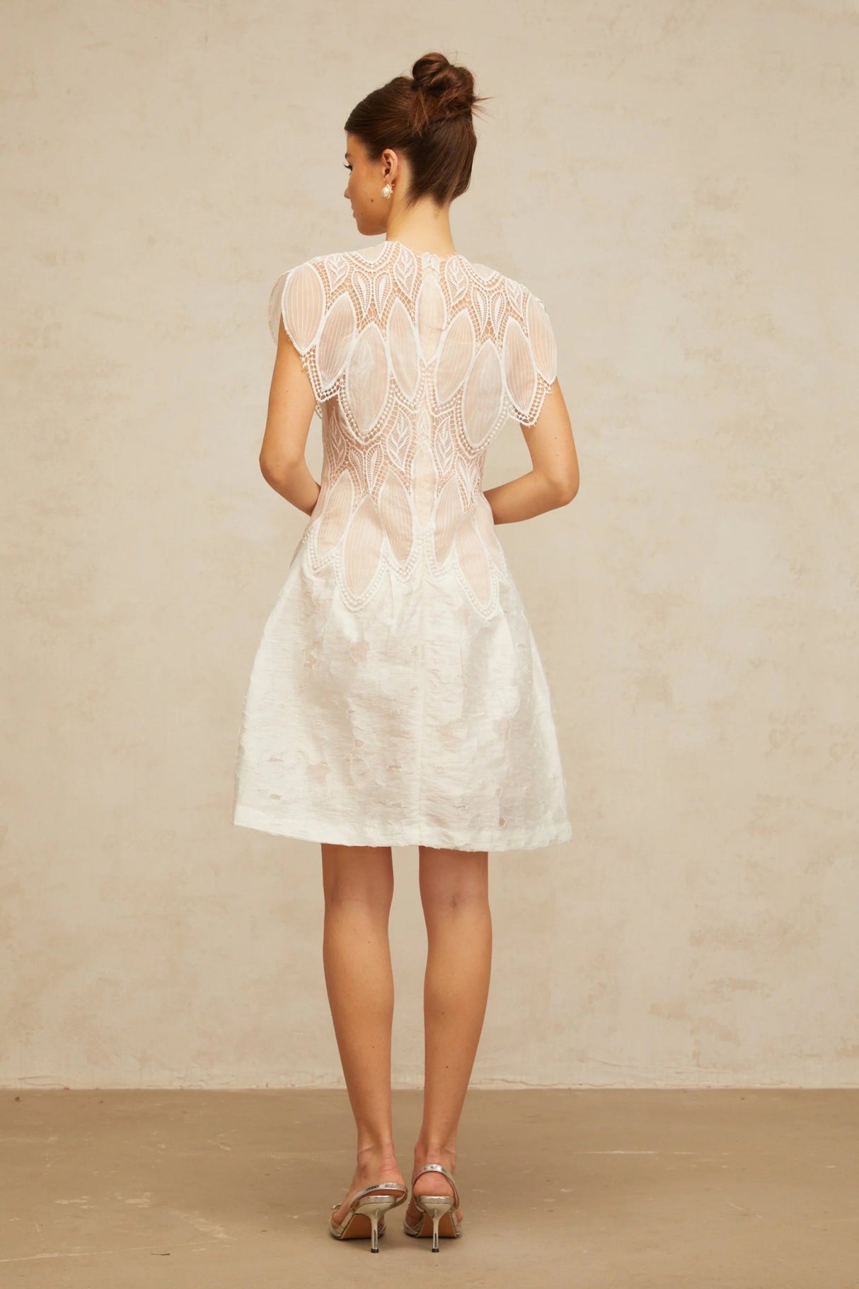 Roberta Mini Dress White 3D - Petal Lace Trimmed