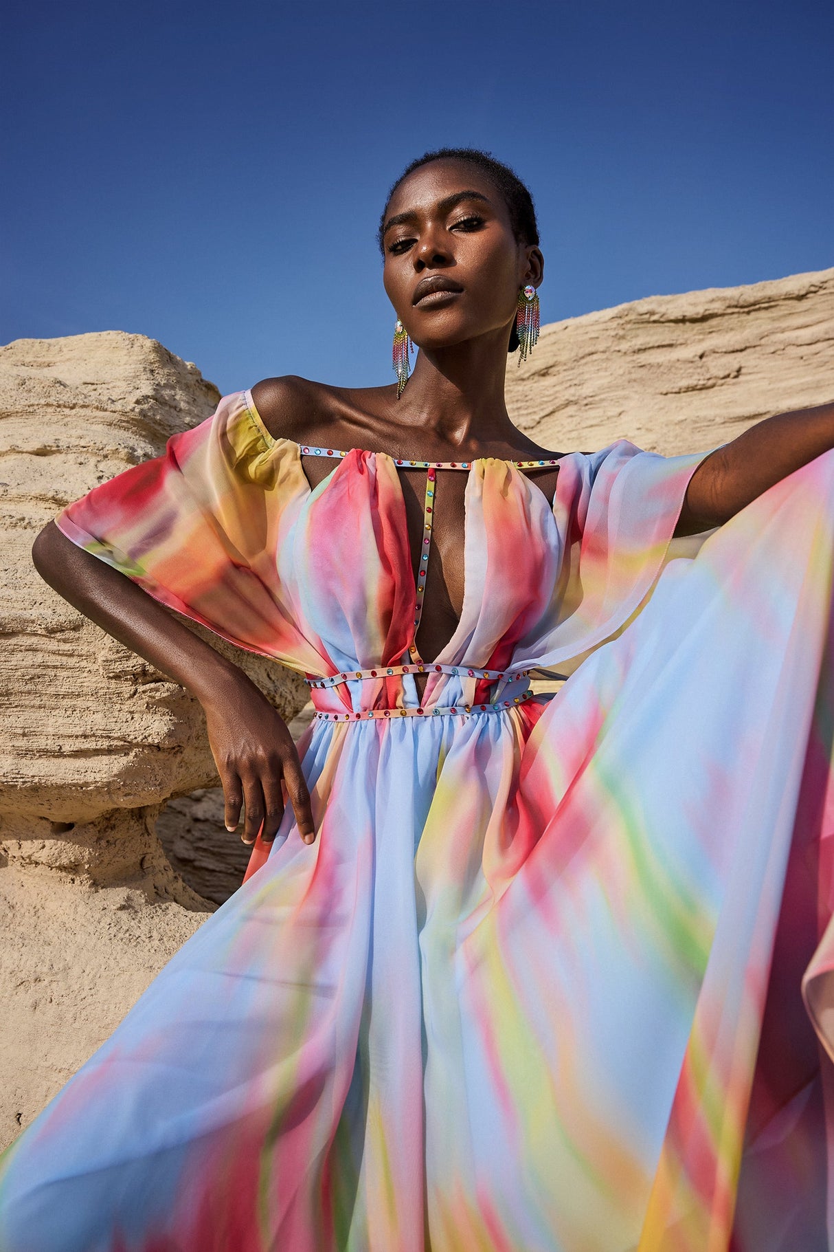 Roberta Multicolor Off-The-Shoulder Hollow Out Dress