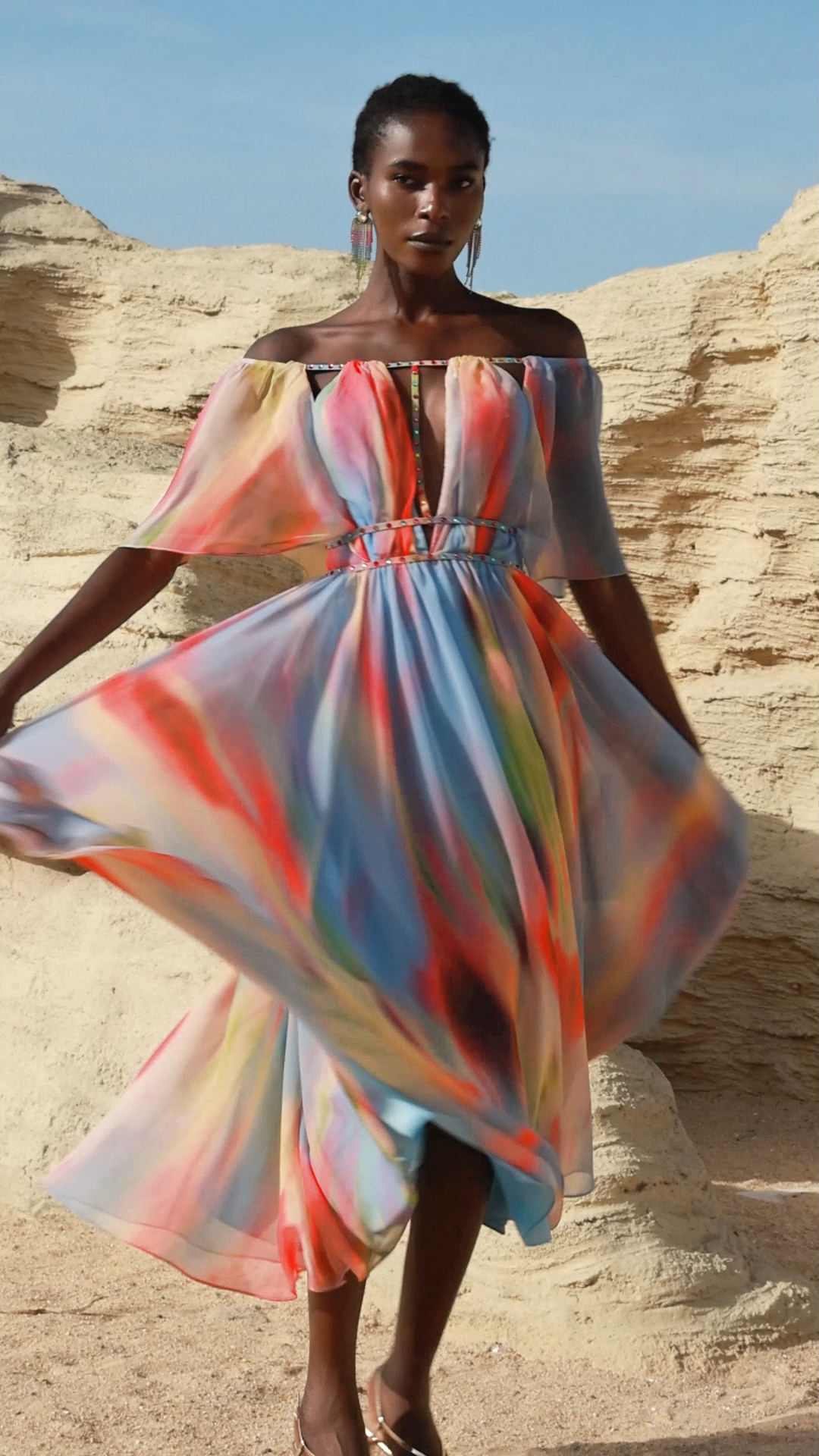 Roberta Multicolor Hollow Out Off-Shoulder Dress for Women