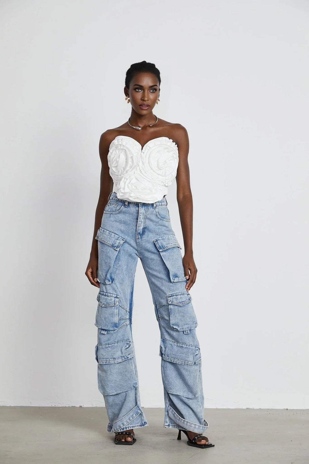 Roberta Trousers Blue High - Waisted Cargo & Wide - Leg Silhouette