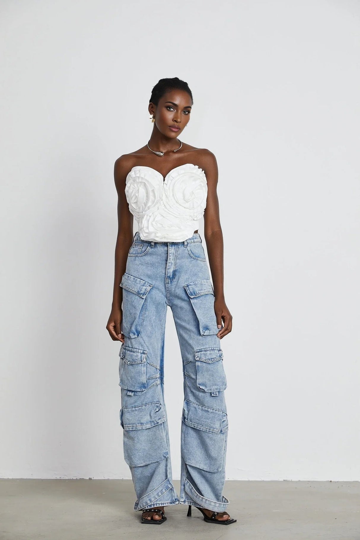 Roberta Trousers Blue High - Waisted Cargo & Wide - Leg Silhouette