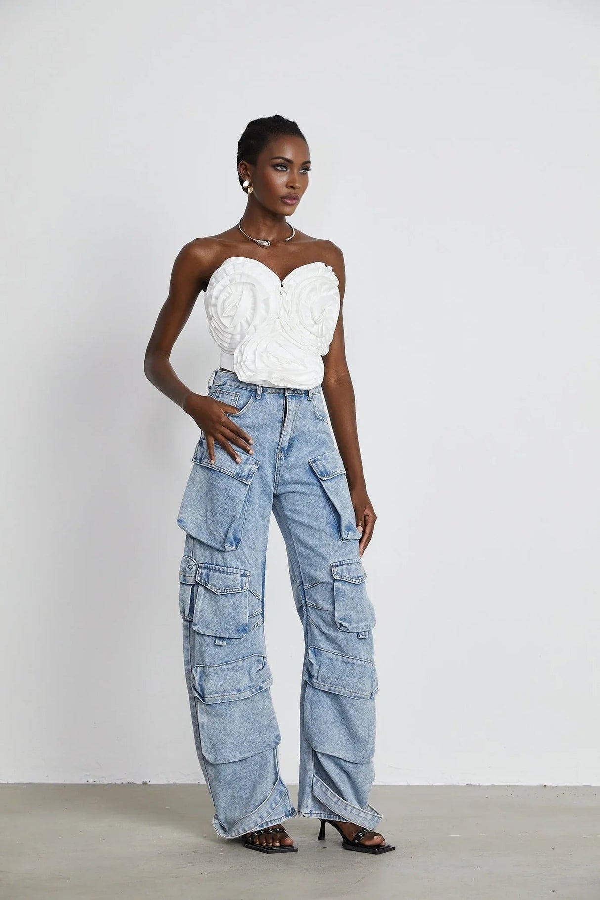 Roberta Trousers Blue High - Waisted Cargo & Wide - Leg Silhouette