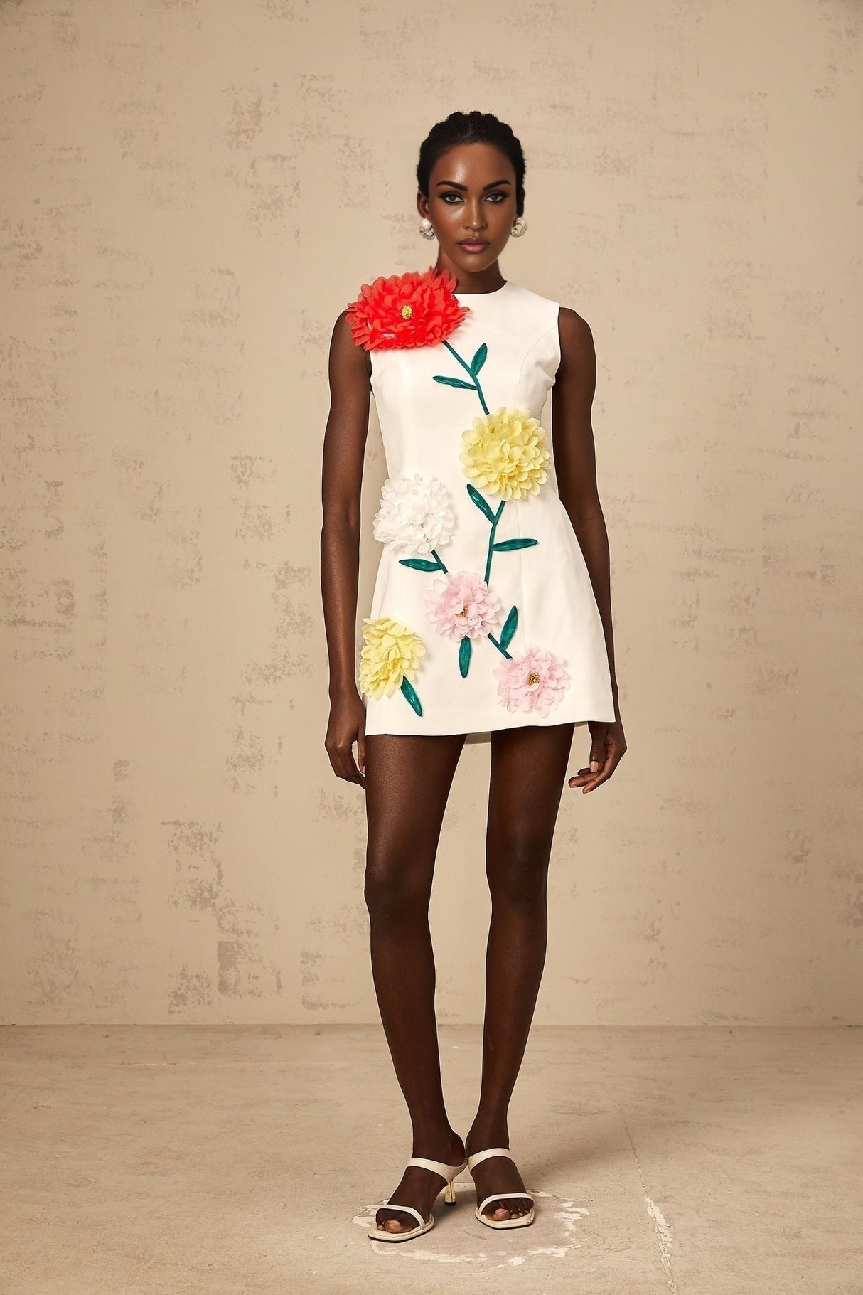 Rory Mini Dress White 3D Petal Sleeveless ALine