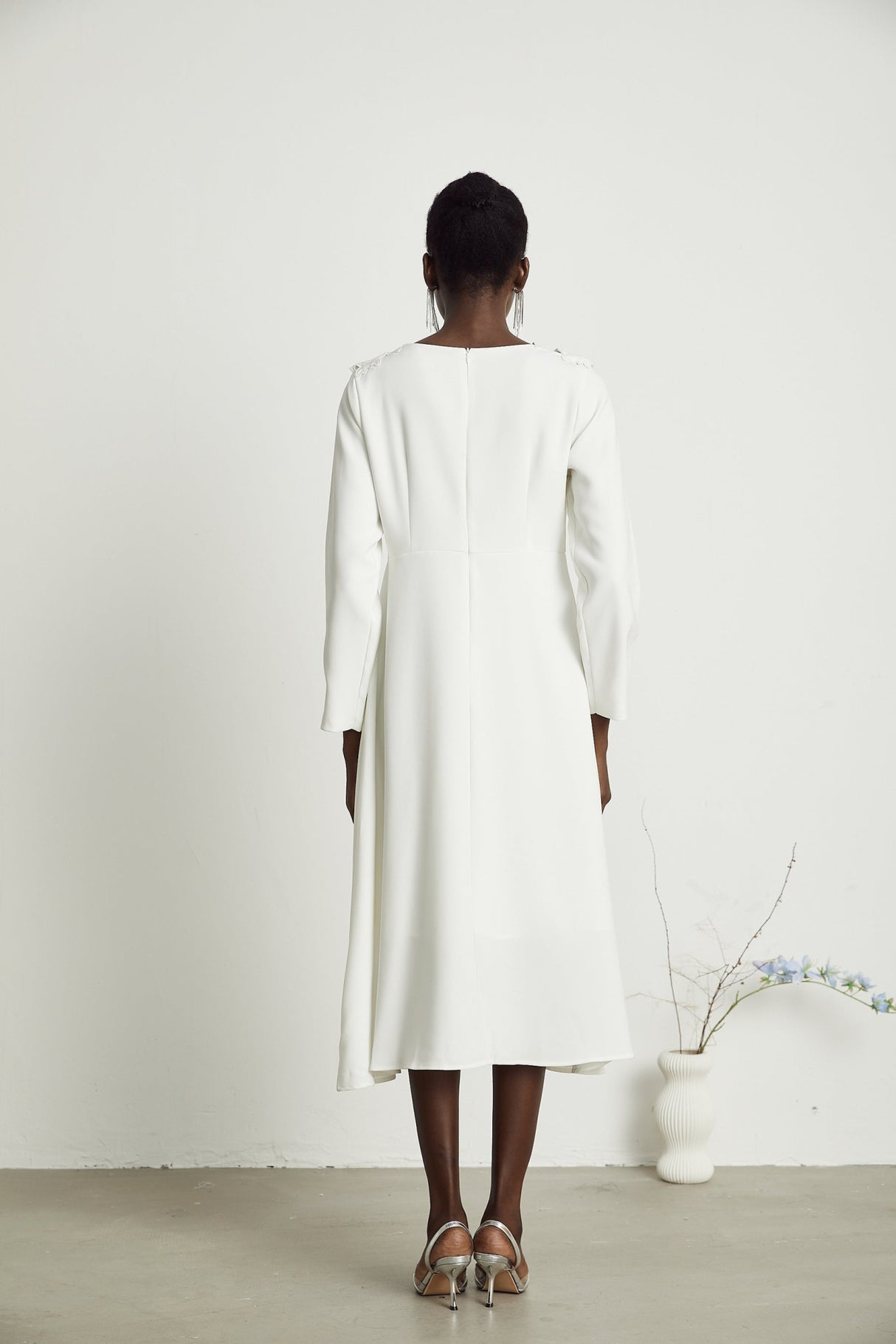 Rosalba Floral Midi Dress Long Sleeve High Waist A - Line Cut Out Design