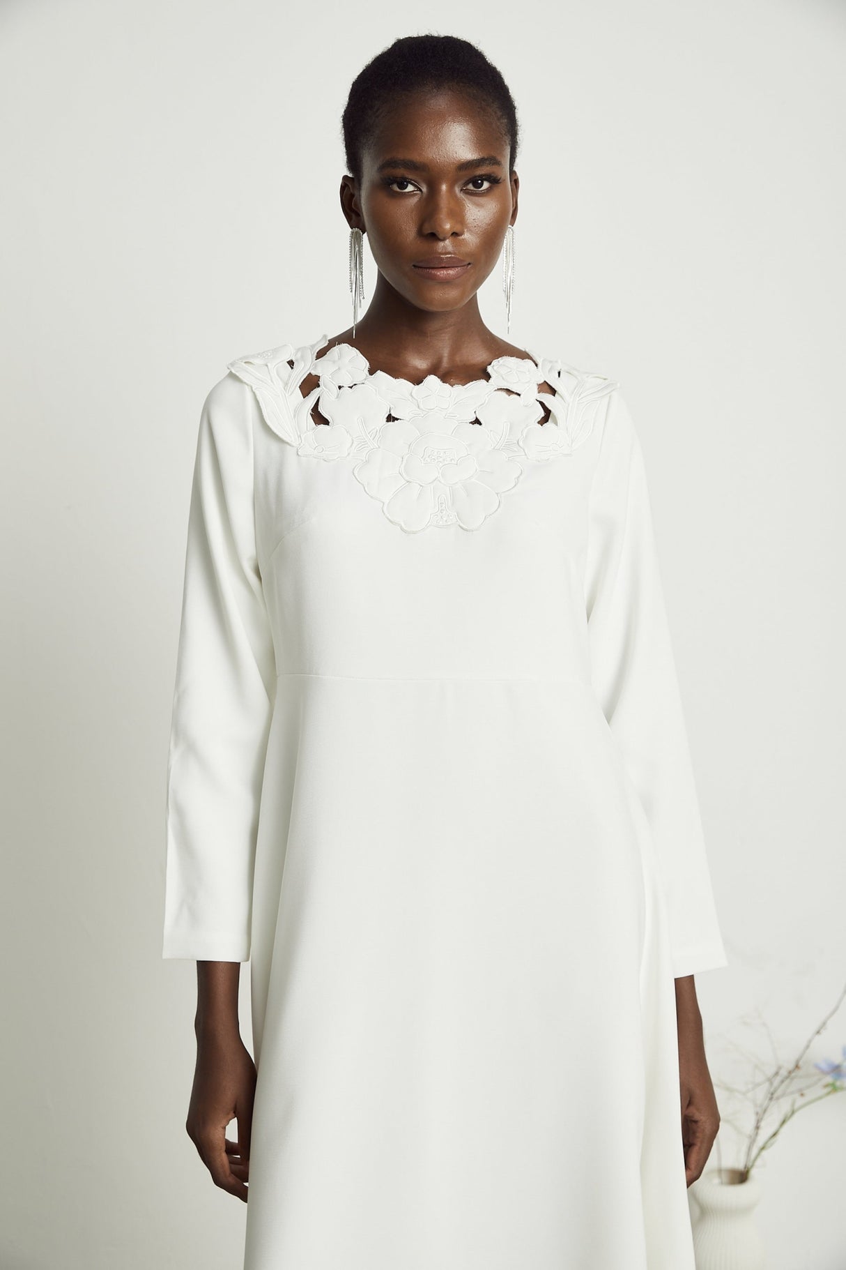 Rosalba Floral Midi Dress Long Sleeve High Waist A - Line Cut Out Design