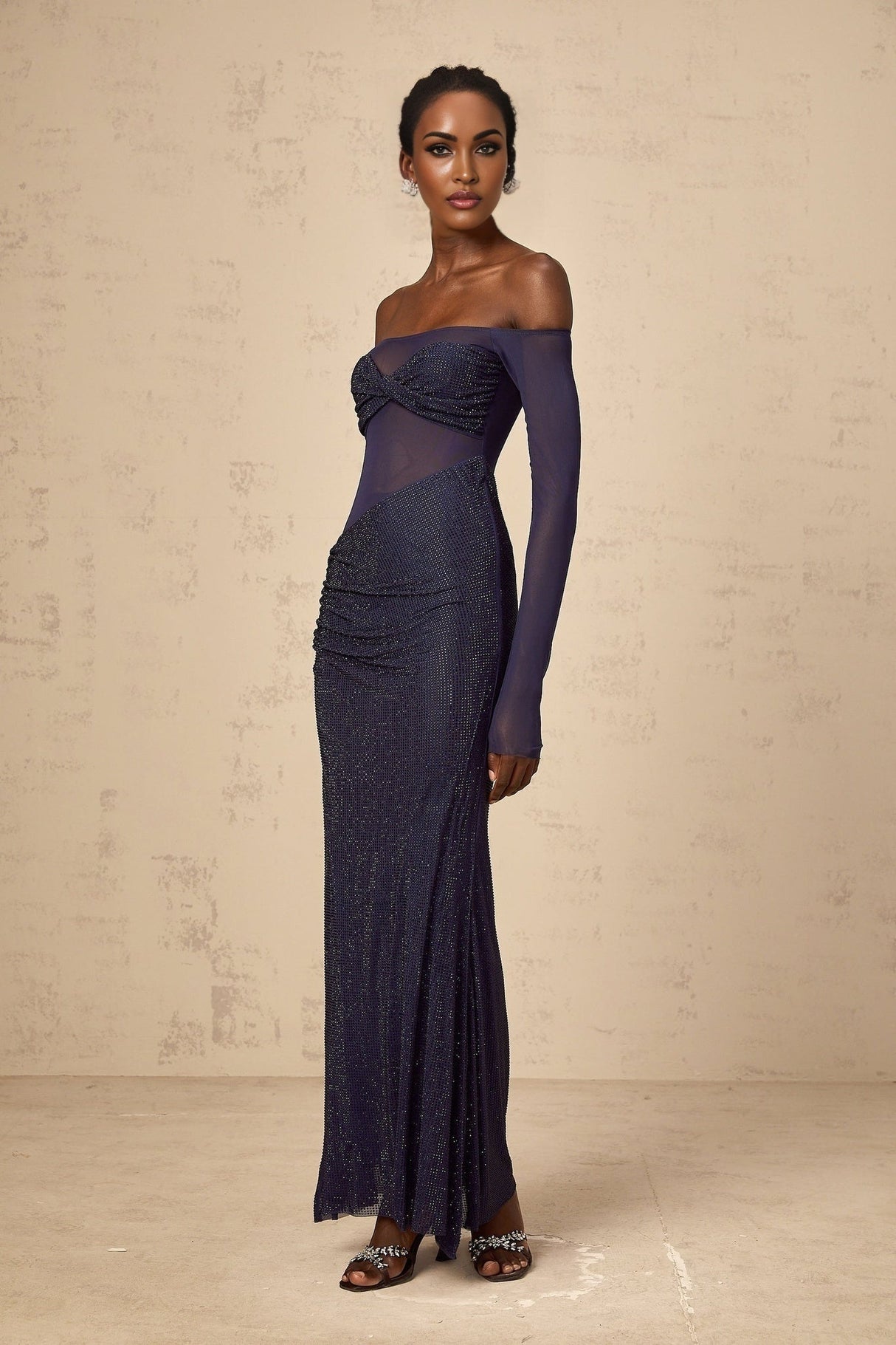 Rosalba Maxi Dress in Sumptuous Blue with Off - Shoulder Design