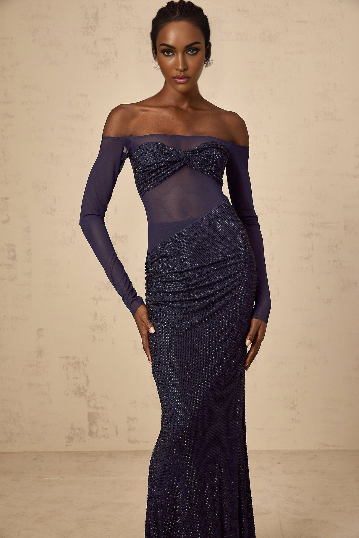 Rosalba Maxi Dress in Sumptuous Blue with Off - Shoulder Design