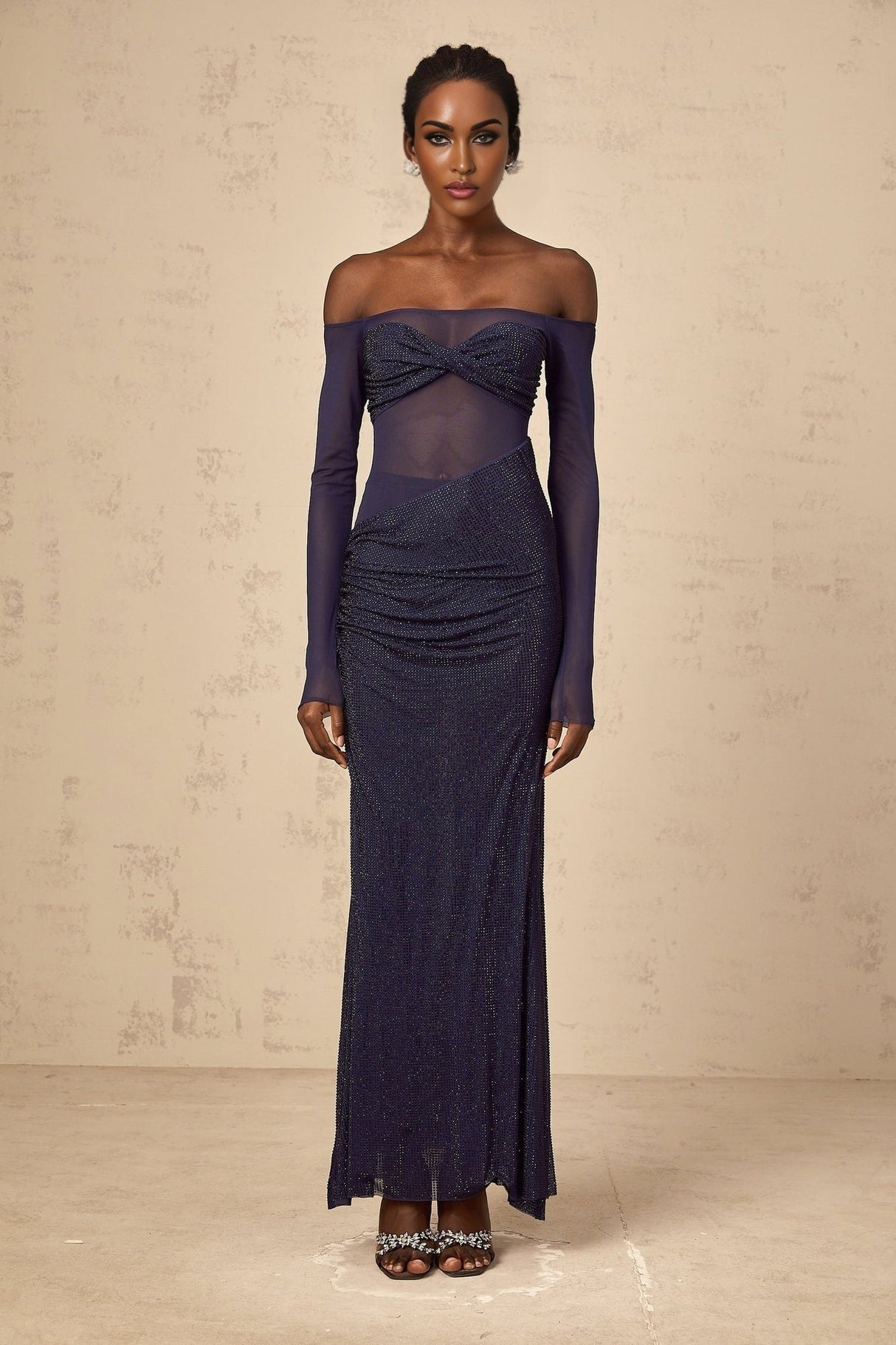 Rosalba Maxi Dress in Sumptuous Blue with Off - Shoulder Design
