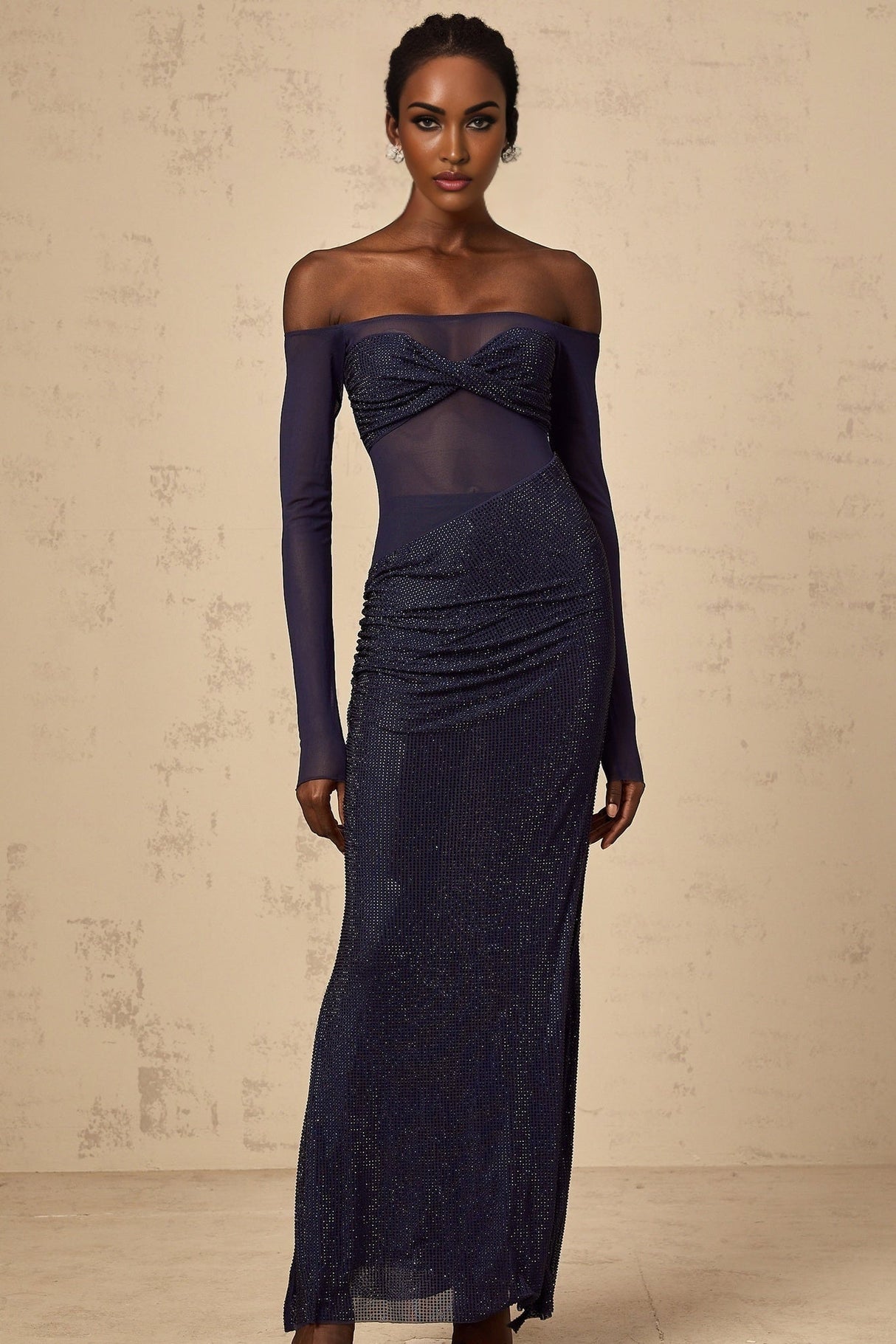 Rosalba Maxi Dress in Sumptuous Blue with Off - Shoulder Design