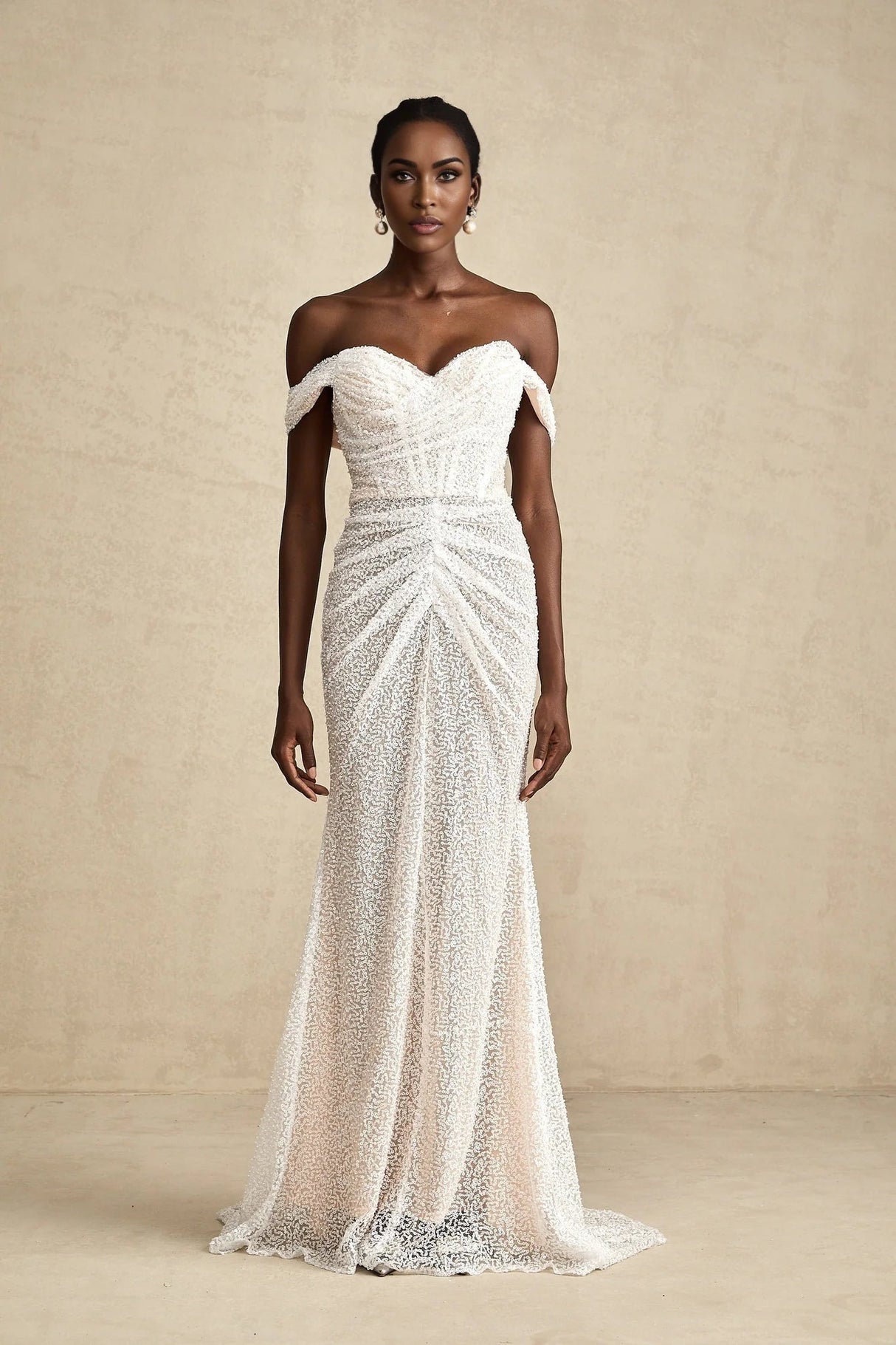 Rosalba Maxi Dress White Sequin Off - Shoulder