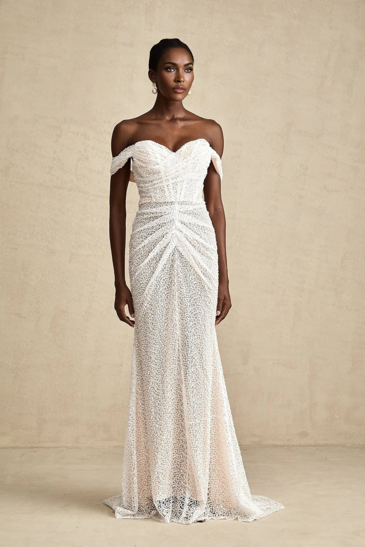 Rosalba Maxi Dress White Sequin Off - Shoulder