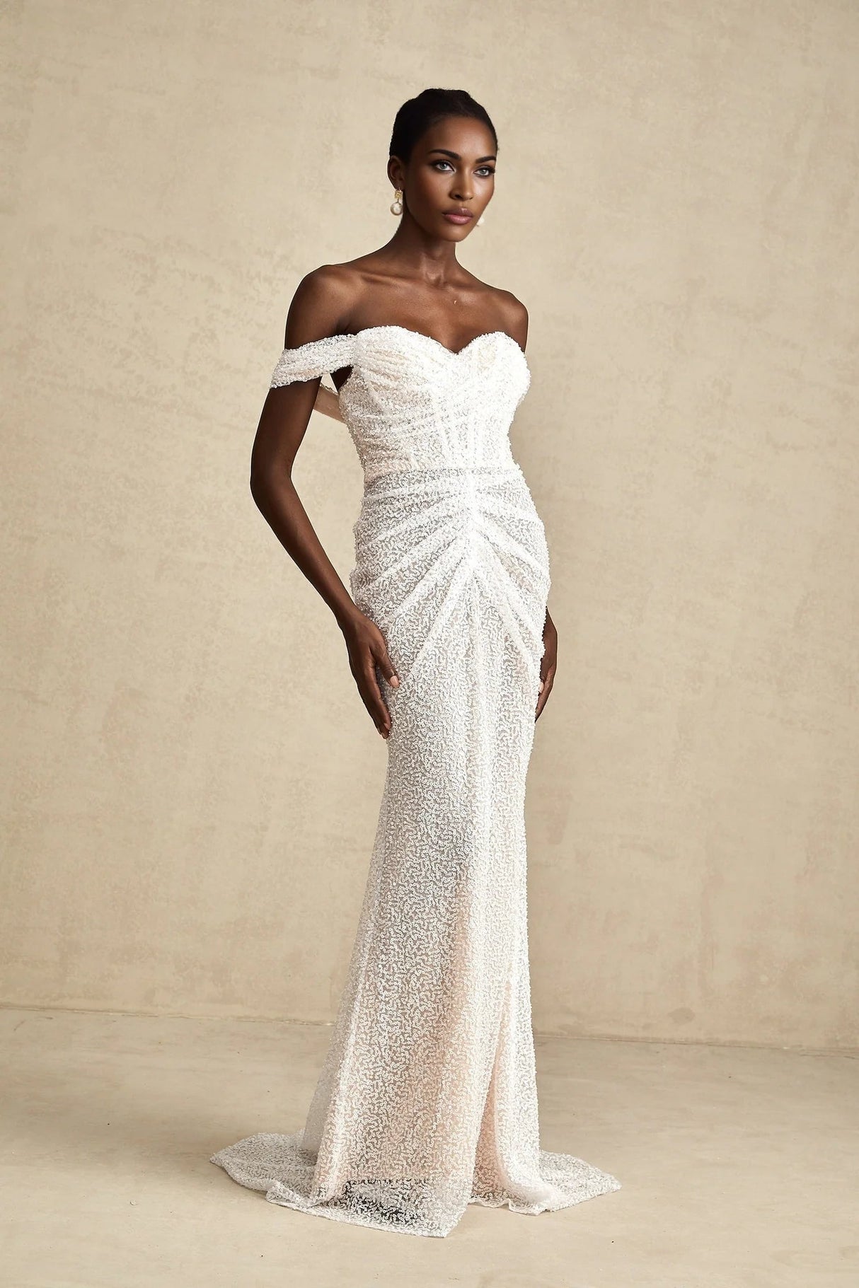 Rosalba Maxi Dress White Sequin Off - Shoulder